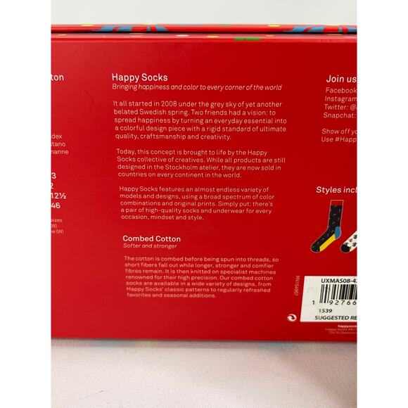 Happy Socks Gift Box 3 Pack Multicolor US M 8 to 12 US W Size 10 to 12 1/2 - Picture 4 of 5